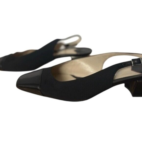 Bruno Magli Shoes - Bruno Magli Italy Black Leather Fabric Slingback Peep Toe Heels Shoes Size 6